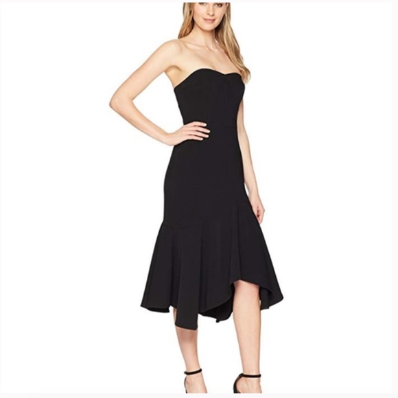 NWT - HALSTON Black Strapless Crepe Midi Flounce Dress - 0 - Picture 13 of 15